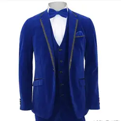 2018 Для мужчин костюмы Королевский синий Однобортный бархатные Свадебные Жених костюм с брюками смокинг для Для мужчин Нарядные Костюмы