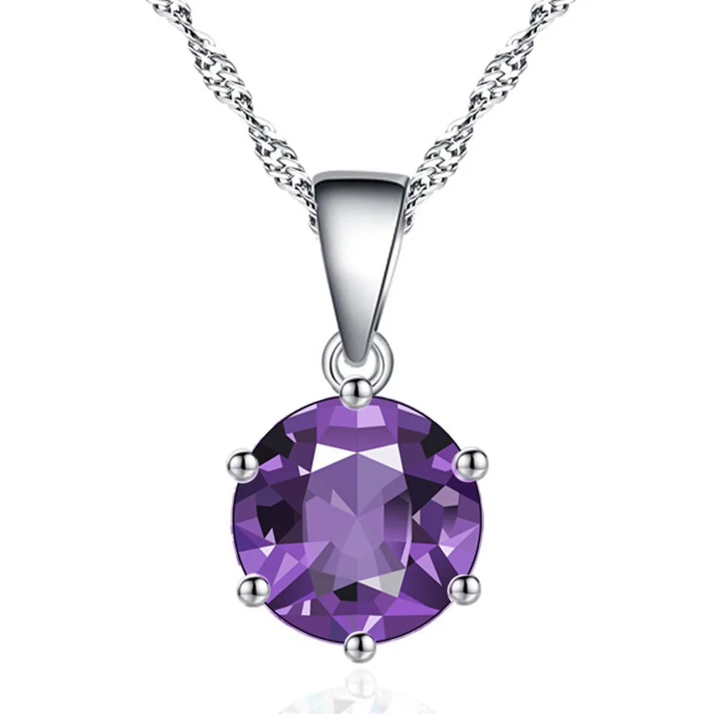 Простое Королевское синее зеленое роскошное розовое фиолетовое циркониевое ожерелье с подвеской ожерелье BFF для женщин свадебный подарок - Окраска металла: Violet