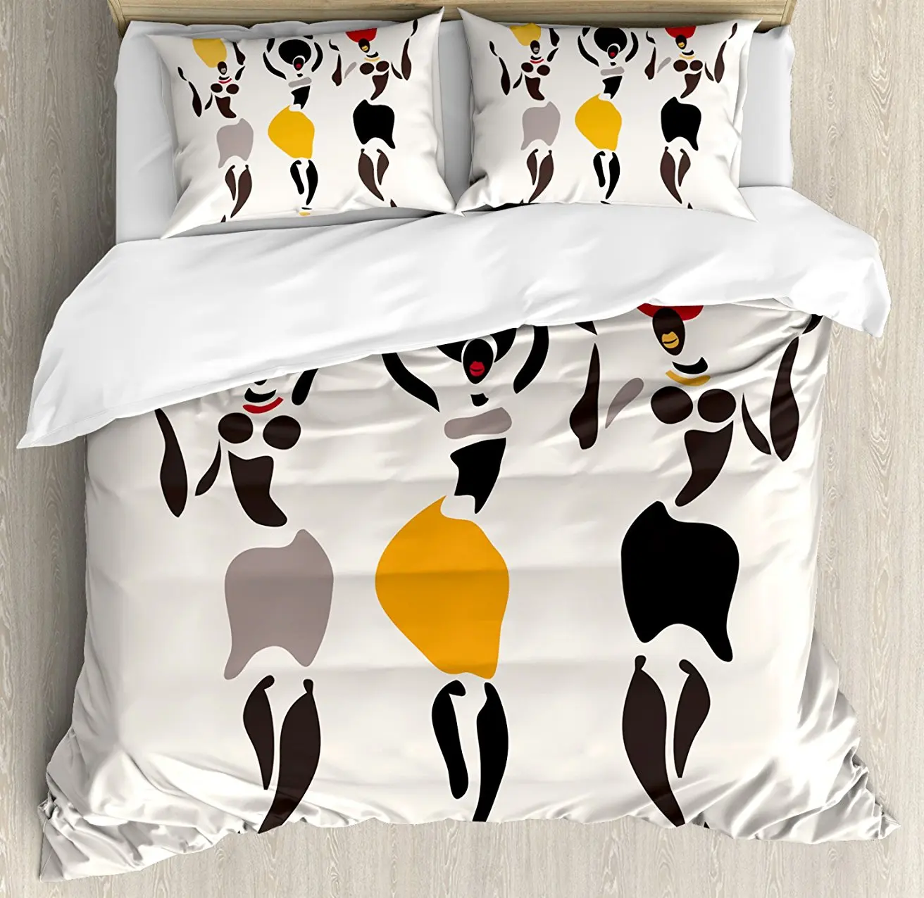 

African Duvet Cover Set Fractal Figures of African Dancers in Bohemian Ethnic Festival Ceremony Ritual Image Decor Bedding Set