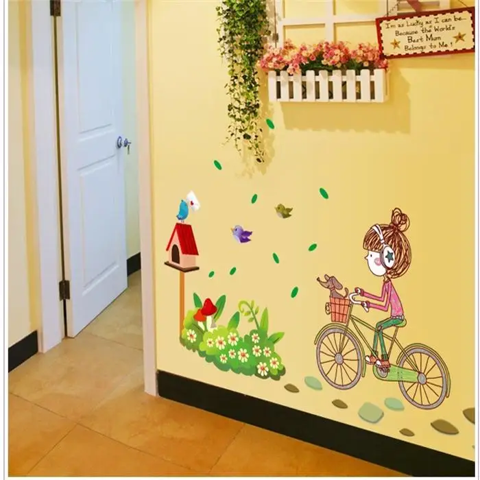 

3 styles girl's life by motor bike flower bird wall stickers for girls room bedroom decoration wallposter PVC environmental