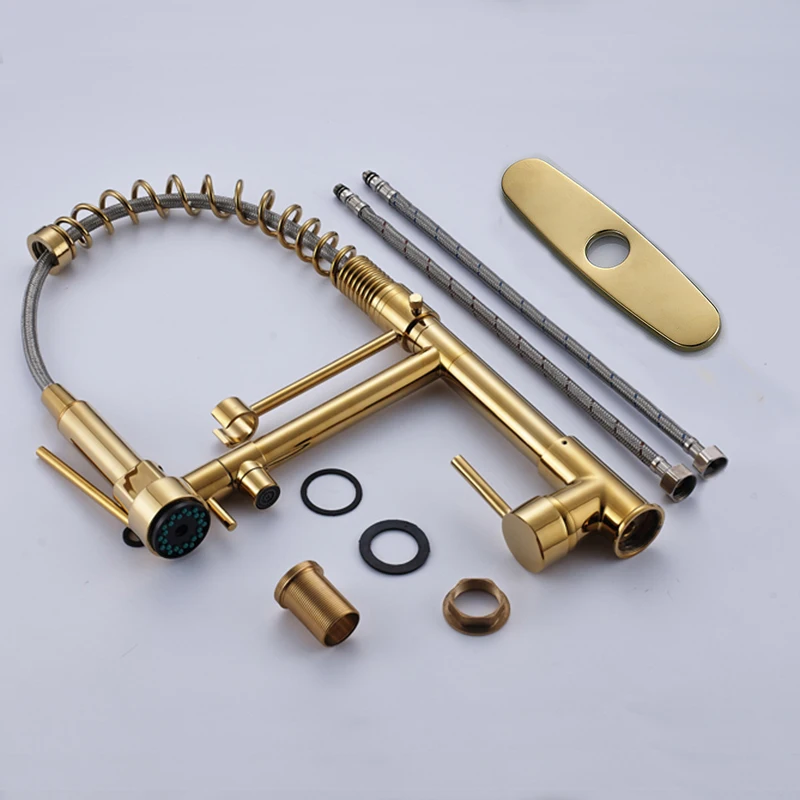 quyanre wanfan frap gappo golden spring kitchen faucet with cover plate RU shipment single handle mixer tap kitchen sink faucet1