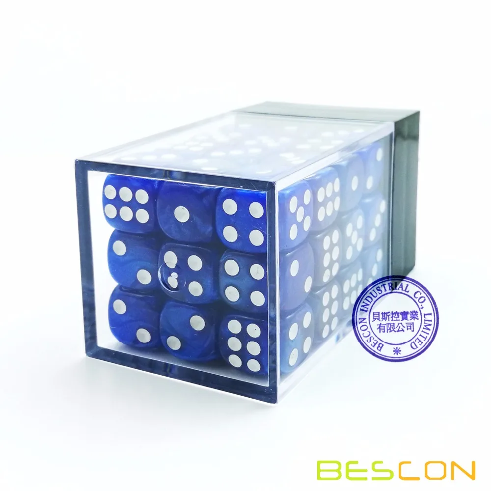 Bescon 12 мм 6 сторонних игральных костей 36 В кирпичной коробке, 12 мм шестисторонних штампов(36) блок игральных костей, синий мрамор