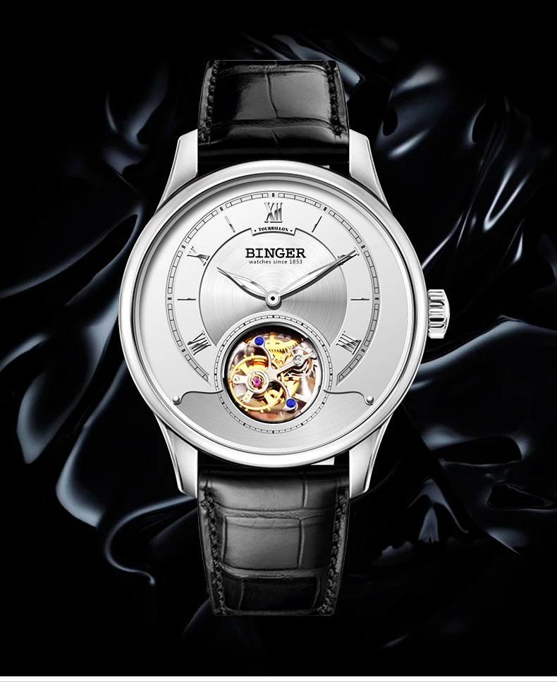 Высококачественные механические часы Seagull Tourbillon с крокодиловым кожаным ремешком сапфировые Мужские автоматические часы Бингер синий циферблат