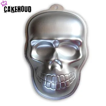 

CAKEHOUD 10 Inch Horror Skull Cake Mold Halloween Series 3D Metal Skull Cookies Chocolate Mold Halloween Baking Mold Kitchen