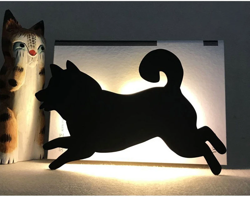 Cat shape Sensor&Voice Silhouette Lamp LED Night Light Nursery Sensor LED Battery Decorative Wall Lamp for Children Bedroom (6)