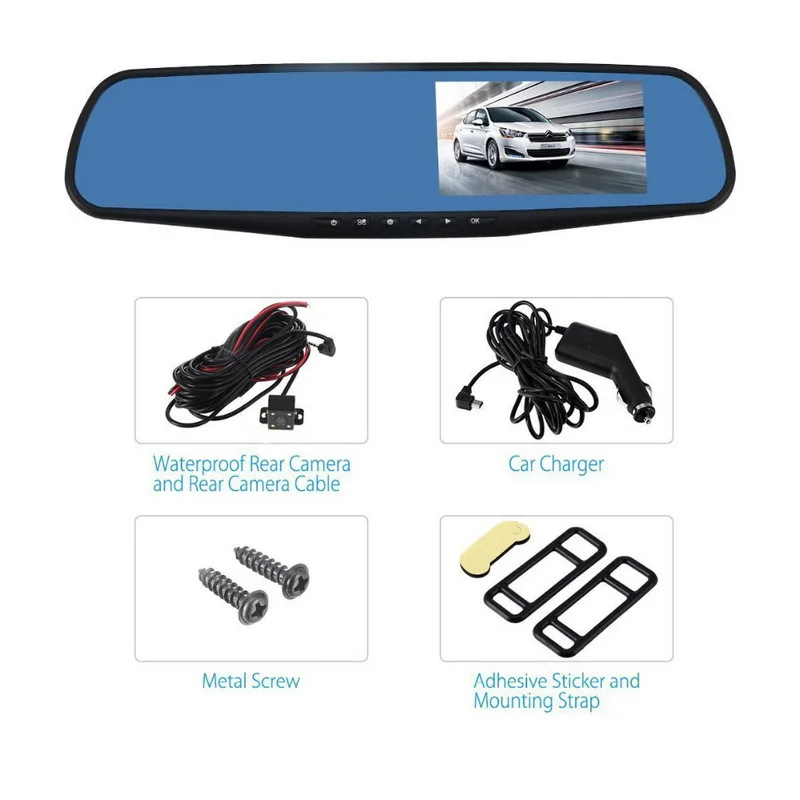 

4.3 Inch Car Dvr Mirror 1080P Dual Lens Dash Camera Auto Driving Video Recorder with Rear View Camera Vehicle Dash Cam