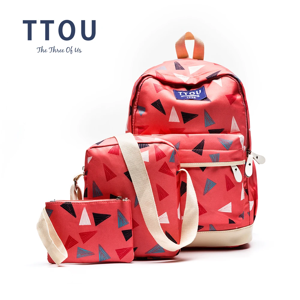 TTOU 3 pcs set Backpack Women Backpack Cute Lightweight Canvas Middle High School Bags for Teenage