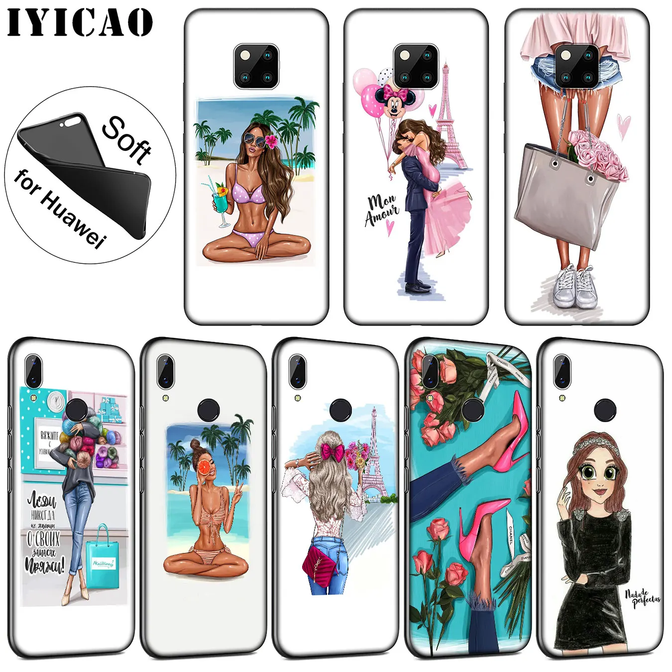 IYICAO Summer Princess Girl Beach High Quality Soft Case for Huawei Mate 30 20 10 Pro Nova 5I 5T 5 4 4E 3i 3 2i Lite Smart |