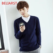 BELIARST кашемировый свитер с v-образным вырезом, мужской свитер, мужской корейский тонкий приталенный вязаный свитер с длинными рукавами, весенний подлинный