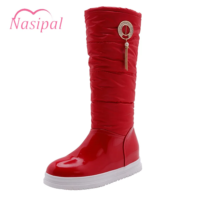 

Nasipal Round Toe Platform Heels Mid Calf Boots Women Winter Warm Med-heeled Black White Red Women's Shoes Female Boots Woman