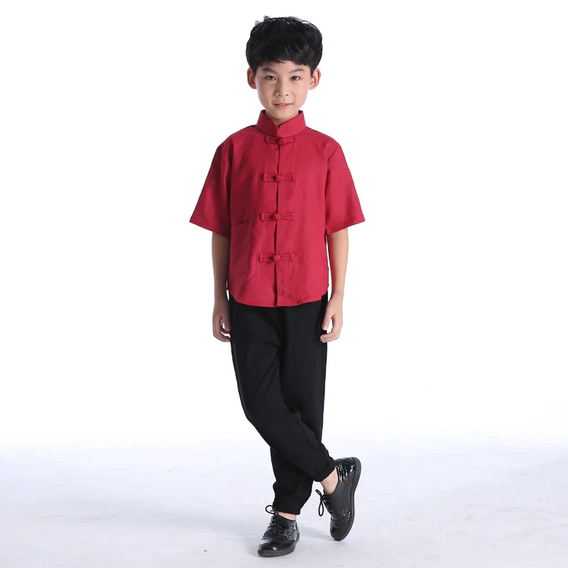 Лен мужской дети Китайский Ming костюм рубашка + Штаны мальчик китайский туника костюм Тан китайский костюм кунг-фу костюм одежда 18