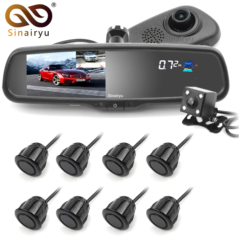 Car DVR Detector Camera Review Mirror DVR Digital Video Recorder Auto Camcorder Dash Cam FHD 1080P With 8 Parking Sensor