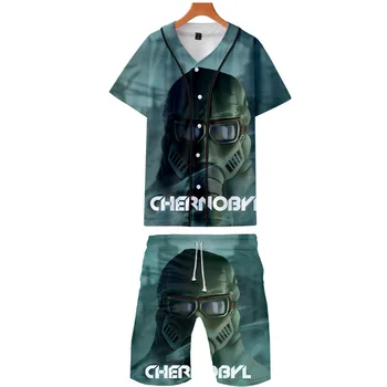 

2019 Chernobyl two piece set jackets and shorts Kpop Fashion new brand cool print Chernobyl baseball jacket set for men