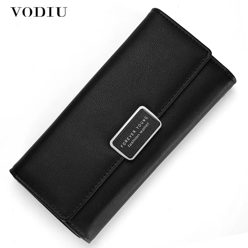 

RFID Wallet Female Purse Women Leather Wallet Card Holder Coins Purse Phone Wallet Trifold Clutch Bag Long Slim Simple Buckle