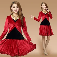 Длинный рукав красный бархатный латинский танец платье женское платье для бальных танцев дамы танцевальные костюмы, купальники для танцев Танго танцевальное платье костюм для сальсы