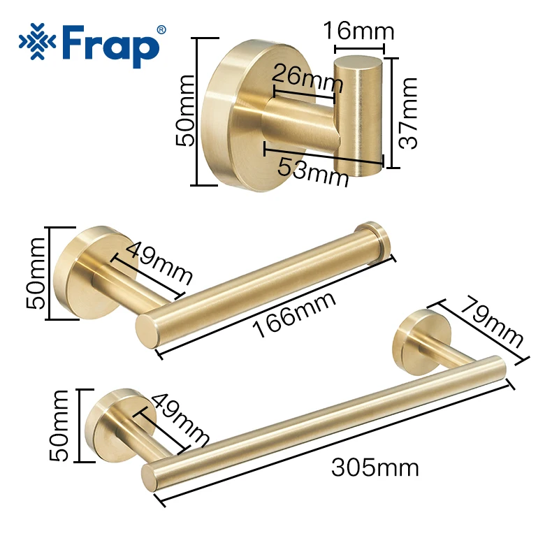 Frap золото аксессуары для ванной комнаты Набор бумажный держатель полотенец крючок для халата полотенце бар из нержавеющей стали аксессуары для ванной комнаты Y38124-1