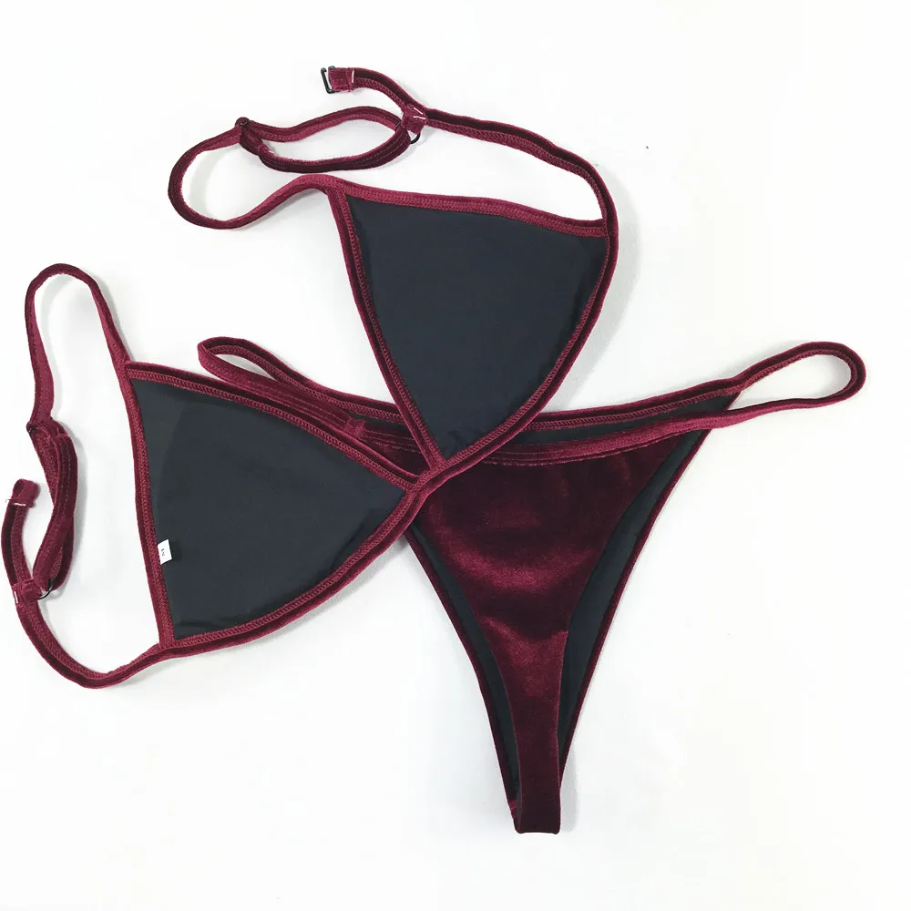 bikini shorts set Velvet Bikini Set 2020 Women Swimsuit Monokini Bodysuit Swimming Suit Bathing Suits Swim Halter Thong Beach Swimwear Cikini bikini set sale