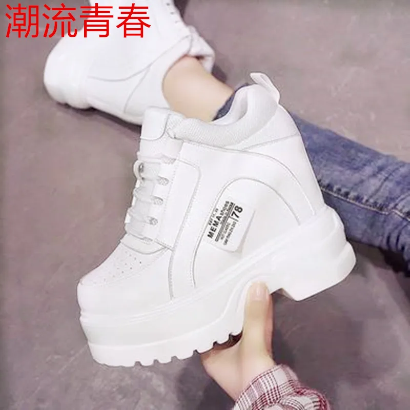 

Fashion Women Platform High Heels PU Leather Breathable Wedge Casual Shoes 12 CM Spring Thick Sole Sneakers Woman Outdoor Shoes