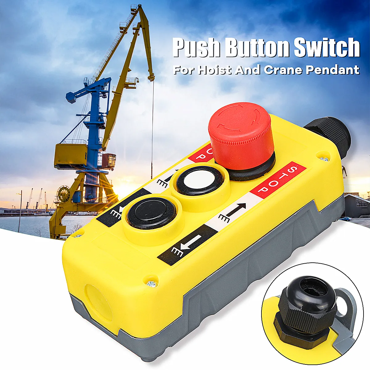 

Rainproof 2 Buttons Push Button Switch With Emergency Stop For Hoist Crane Pendant Control Station