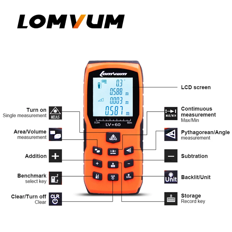 LOMVUM LV-503 Handheld Laser Distance Meter 40M 60M 80M 100M Mini Laser Rangefinder Laser Tape Range Finder Diastimeter Measure LOMVUM LV-503 Handheld Laser Distance Meter 40M 60M 80M 100M Mini Laser Rangefinder Laser Tape Range Finder Diastimeter Measure