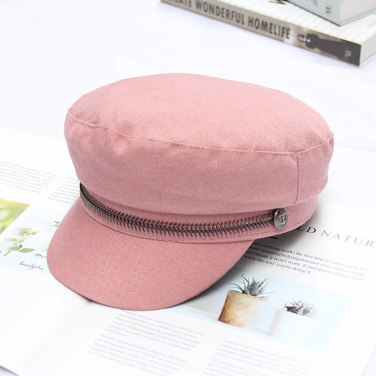 New Korean Version Of Corduroy Cap Female Autumn And Winter Fish Bone Chain Hats Tide Retro Casual Wild Solid Color Cap HC30 (7)