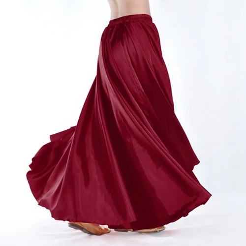 16 цветов доступны атласные танец живота Профессиональная женская одежда для танца живота полные юбки-солнце юбки фламенко плюс размер - Цвет: Wine
