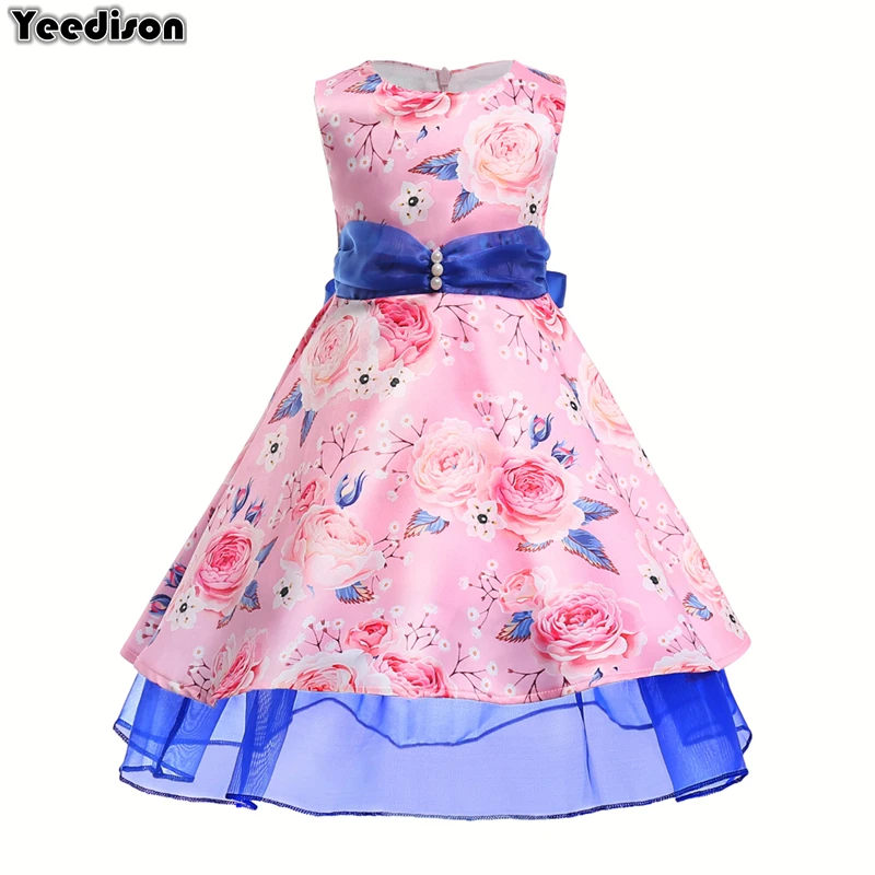 Floral Print Girl Evening Dress 2018 New Sleeveless Princess Party Kids ...