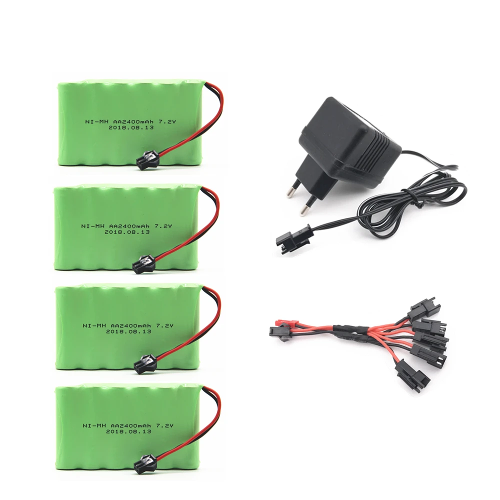 7,2 v 2400 mah AA Ni-MH аккумулятор с зарядным устройством большой емкости электрический игрушечный аккумулятор дистанционный автомобиль корабль Робот Перезаряжаемые 7,2 v 2400 mah - Цвет: Черный