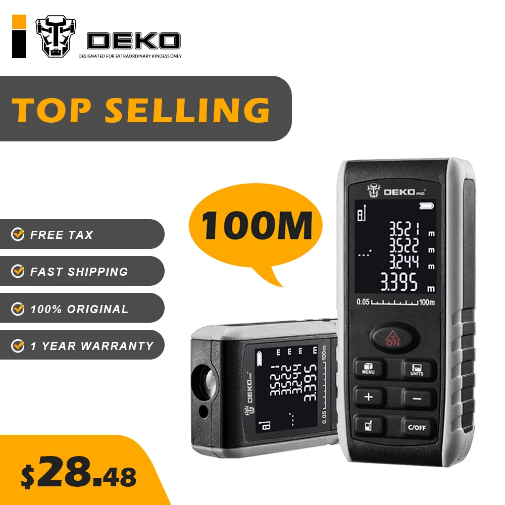 

DEKO LRE521 Laser Distance Meter 50/70/100M Angle Display Dual Laser Range Finder Distance/Area/Volume Digital Display