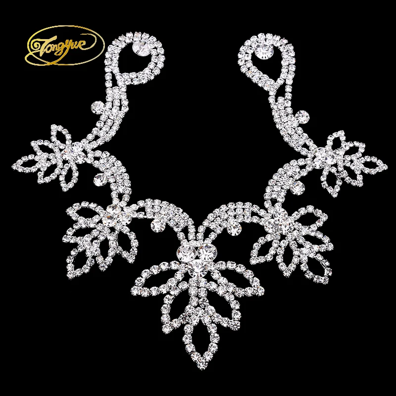 

High Quality Gold Silver Color Zircon Crystal DIY Sewing Applique Wedding Dress Neck Decoration Rhinestone Crafts