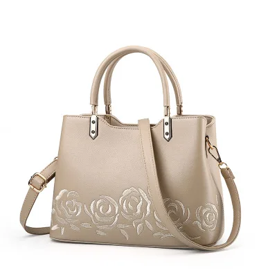

2019 Elegant rose print deraction women handbags bridal bag handbag middle-aged mother bag High Quality big Handbag five colors