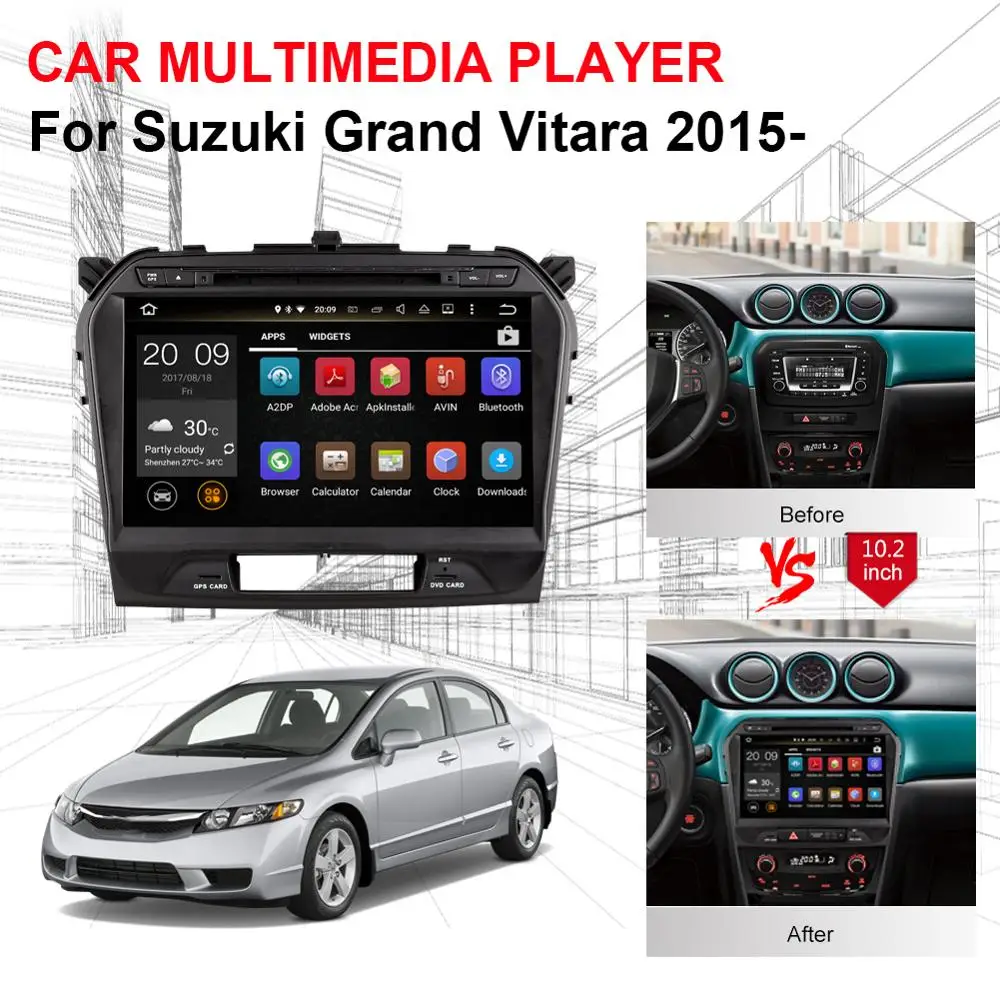 Flash Deal 10.2 Inch Android 8.0 Octa Core 4GB RAM Car Radio Stereo with GPS Navigation For Suzuki Grand Vitara 2015- Car Multimedia Player 4