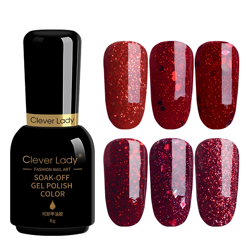 

Clever Lady Gel Polish with Sequins Gel Varnish Red Color Gel Glitter Sparkles UV LED Gel Lacquer Vernis Semi Permanente 8g