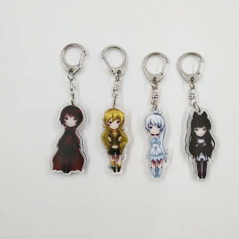 

7 Styles Acrylic Keychain Anime RWBY Ruby Rose Crescent Rose Weiss Schnee Transparent Double-sided Pendant Keychain 55mm