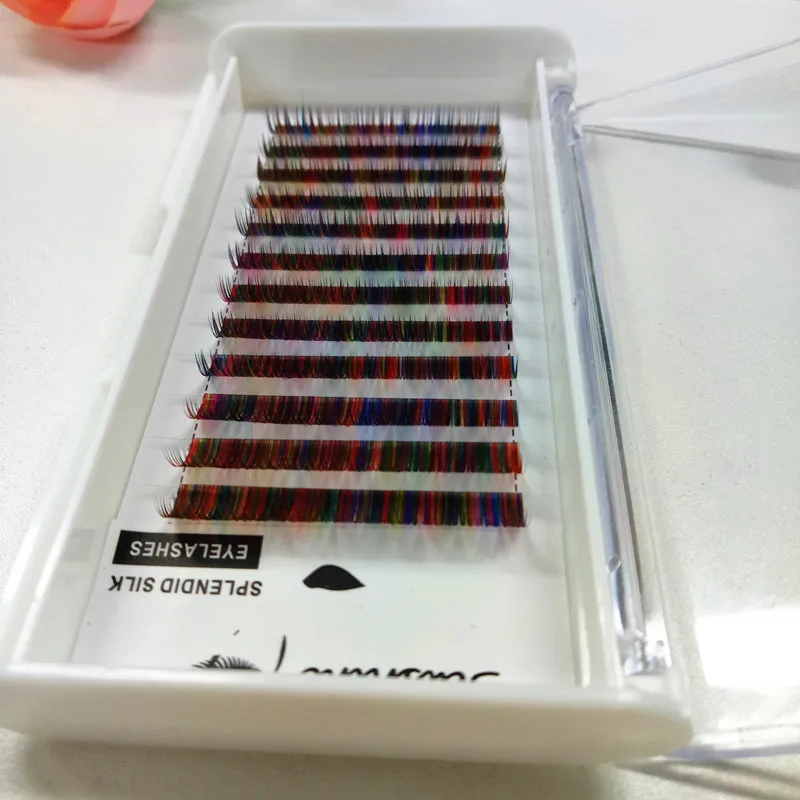 

2 Trays 12 Rows Mixed Rainbow Color Eyelash Extension High Quality 0.1mm Colorful Individual Eyelashes Makeup Free Shipping