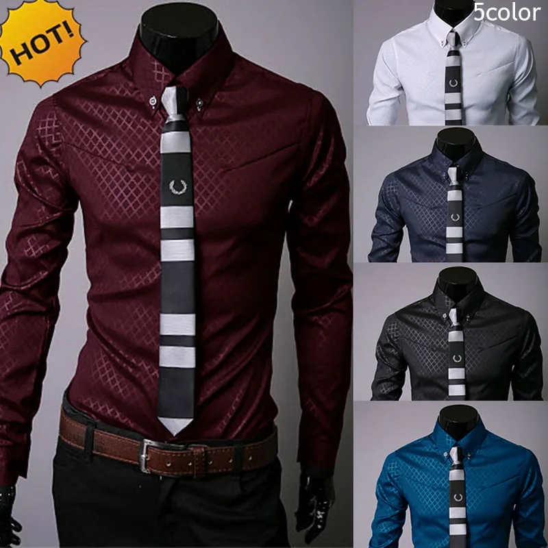 

New2017 Fashion Autumn dress Shirt Long-Sleeve camisa masculina Dark Grain Diamond lattice Hot Style cardigan Men's Dress shirts