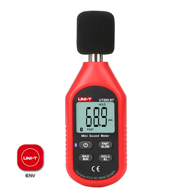 Online UNI T UT353BT Mini medidor de nivel de sonido Digital medidor de decibelios Bluetooth detector de ruido Audio 30 ~ 130db almacenamiento de datos LCD retroiluminación IENV