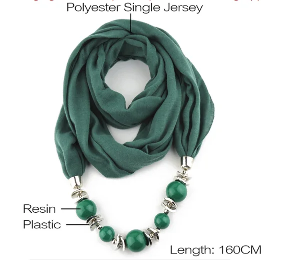 9 Colors Ethnic Unique Scarf Necklaces Resin Beads Pendant Neckerchief Statement Necklace Wraps Women Bohemia Necklaces Jewelry