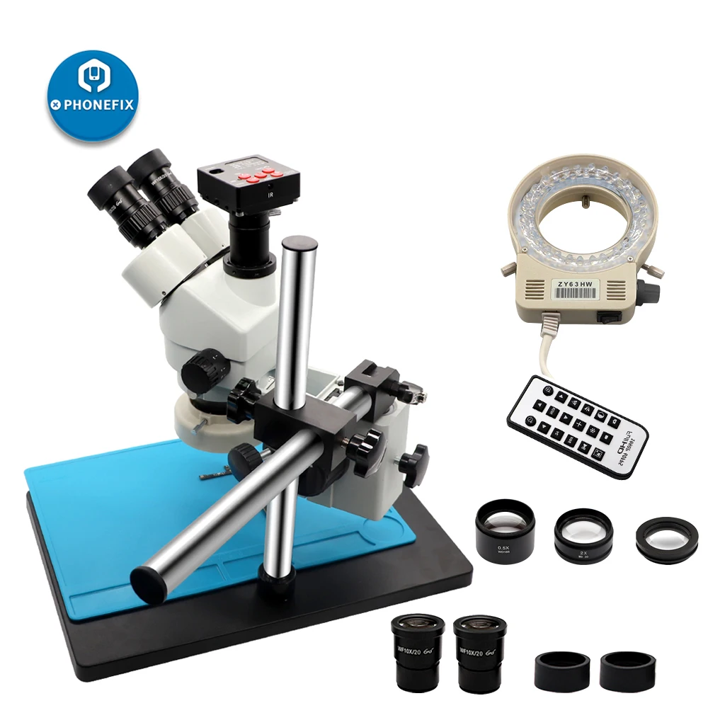 

Simul-focal Trinocular Stereo Microscope 21MP HDMI Digital Camera 360-degree Rotate Holder Metal Stand Phone Soldering Repair