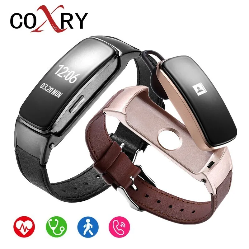 

COXRY Talk Band Fitness Sport Watch Smart Call Bracelet Headphones Bluetooth Blood Pressure Heart Rate Watch Men Sound Wristband