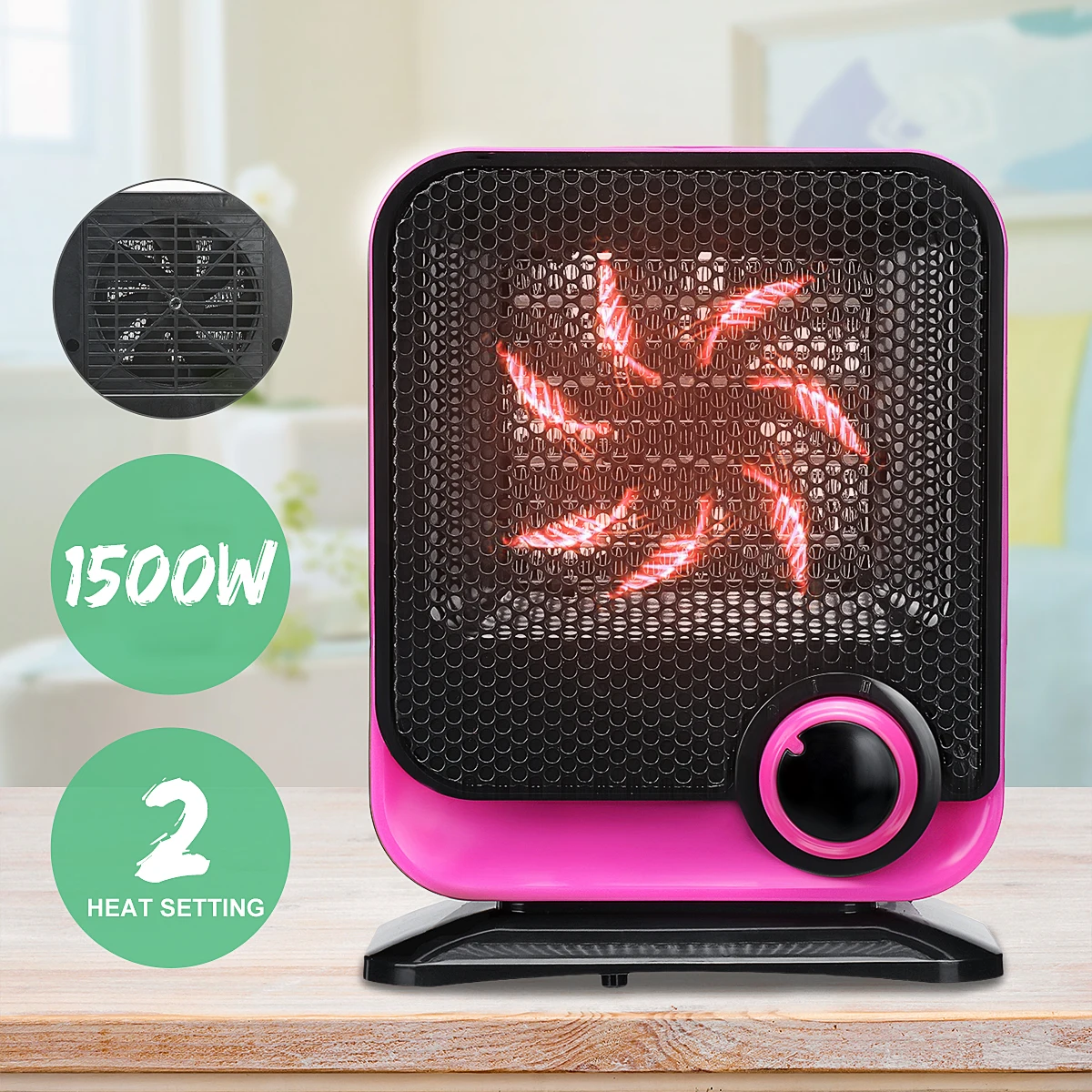 

Adjustable Electric Fan Heater 220V 1500W Low-noise Temperature Controller 3 Color Automatic Lightweight for House Office PTC