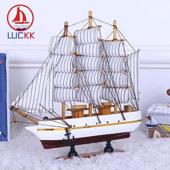 

LUCKK 24CM DIY Wooden Model Ships White And Dark Red Button Home Decoration Accessories Wood For Crafts Sailing Model Kids Gift
