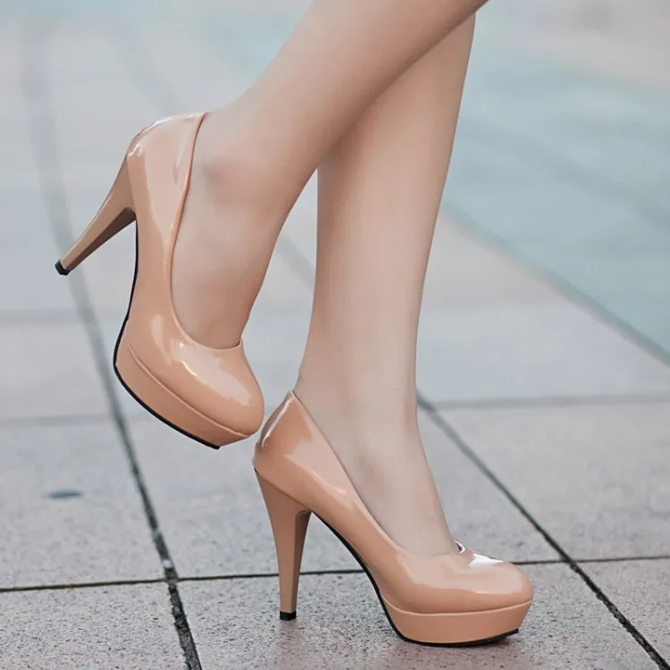 Women Pumps Fashion Classic Patent Leather High Heels Shoes Nude Sharp Head Paltform Wedding Women Dress Shoes Plus Size 34-42