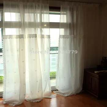 

Korean style pure white embroidered lace princess french window screening Terri Wong white double yarn finished curtain