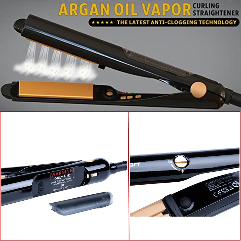

2017 Ceramic Vapor Steam Hair Straightener Argan Oil Steam Flat Iron Professional Steam Hair Straightener Iron With clips
