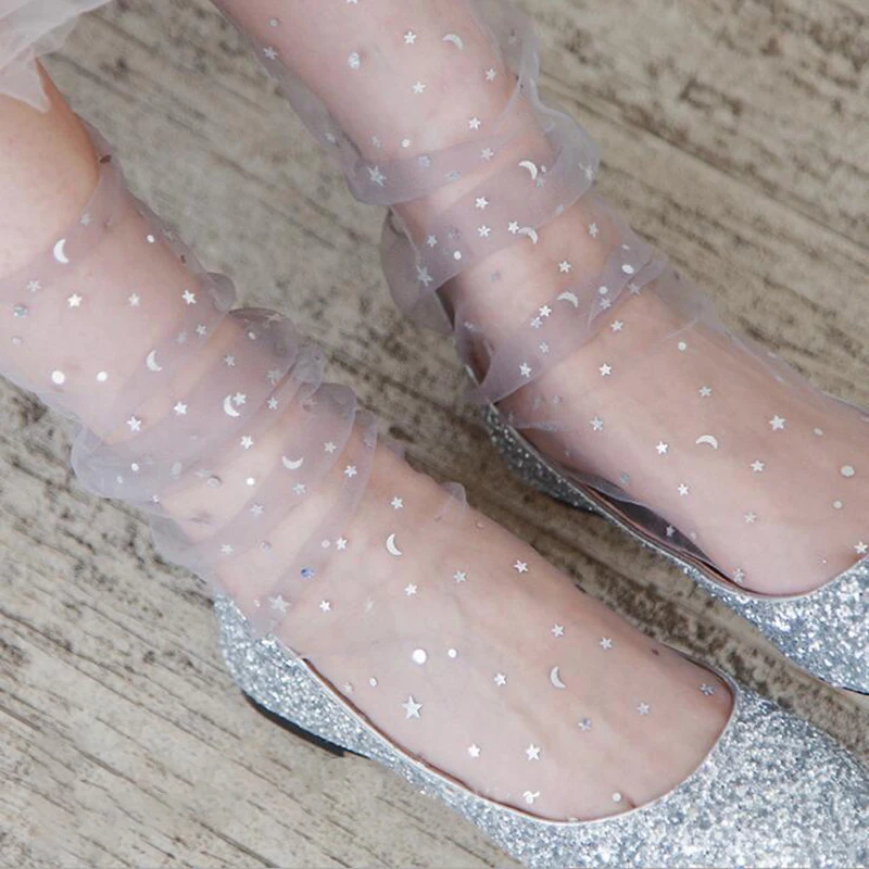 Летние прозрачные носки из тюля женские тонкие носки со звездами и Луной для девочек длинные дышащие мягкие забавные носки женские Чулочные изделия