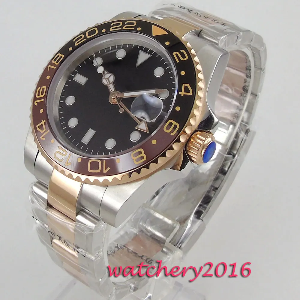 40mm Sterile Dial Ceramic Bezel Sapphire Glass GMT Luminous Mechanical Watches relogio masculino Gift Automatic men's Watch