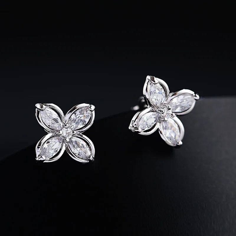 Ear Clip Earrings Clip Earrings Ear Clip JIOFREE AAA Cubic Zirconia Flower Shape Clip on Earrings Without Piercing
