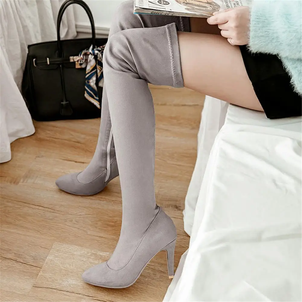DoraTasia/Новая Брендовая женская обувь, женские сапоги, большие размеры 33-46, осенние сапоги выше колена, обувь на тонком высоком каблуке, пикантные вечерние сапоги