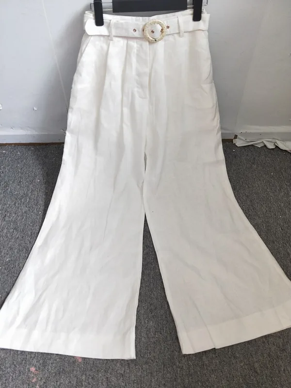 Casual Estilo Mujeres Y De Ancha Pierna Moda Puro Pantalones Original Suelta Cintura Lino La Algodón 2018 Alta Blanco THxg4H